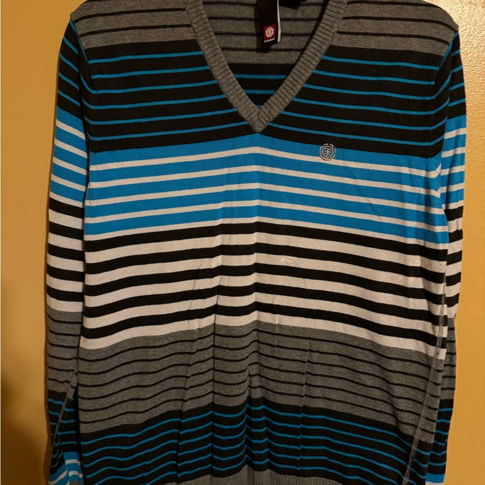 Element striped vneck sweater Size M black grey turquoise #skater #striped